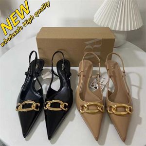 Negozio economico 90% di sconto sulla catena all'ingrosso Za2024 nuove scarpe da donna fibbia a punta tacchi sottili decorazione di moda sandali alti fascia in ferro cinturino posteriore tacco gatto di alta qualità