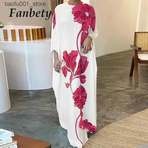 Basic Casual Dresses New Womens Loose Lacquered Dress Vintage Fashion Print Bohemian Maxi Dress Elegant 2024 Long sleeved O-neck Office Party Dress Q240322