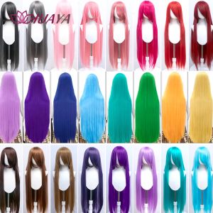 Perücken HUAYA Cosplay-Perücke, 100 cm lang, gerade, synthetische Perücken für Frauen, hitzebeständiges Haar, blond, grün, gelb, rosa, Anime-Kostüm-Perücken