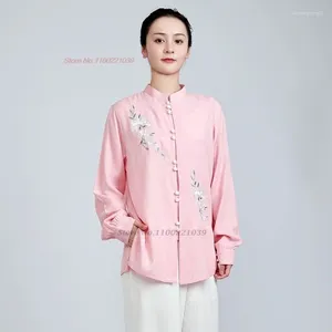 Ethnic Clothing 2024 Chinese Tai Chi Martial Arts Set Cotton Linen Taiji Wushu Wing Chun Flower Embroidery Uniform Stage Performance