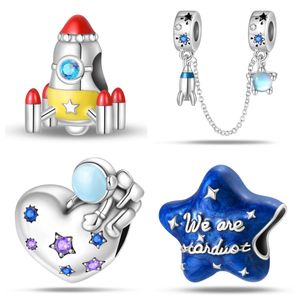 925 Sterling Silver Pan's Style DIY Jewelry Accessories Bracelet Space Travel Rocket Beads Pendant Beads