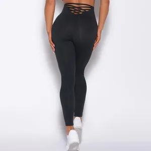 Aktif pantolon v-belli kadın yoga tozluklar geri seksi çıplak kumaş streç koşu spor salonu egzersiz fitness fitness tayt