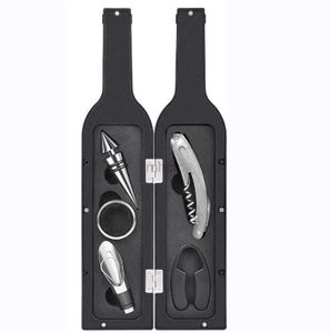 Bar Tools 5PCS Wine Opener Set Bottle Opener Tools with Corkscrew Opener Foil Cutter 2in1 Pourer/Stopper Drip Ring Bottle Shape Gift Box 240322