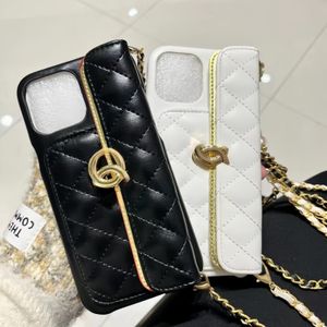 Luksusowy designerski łańcuch skórzany iPhone'a dla Apple iPhone12 13 14 15 Pro Max Portfel Cover Women Crossbody