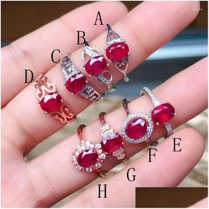 Cluster Rings 1 Ruby 7X5Mm Style 925 Sterling Sier Ring For Women Adjustable Size With Certificate Drop Delivery Jewelry Otdbi