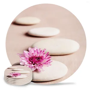 Tapetes de mesa zen pedras flores rosa conjunto de cerâmica redondo absorvente bebida café chá copo placemats