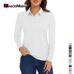 MAGCOMSEN T-shirt da golf da donna a maniche lunghe Polo estiva Asciugatura rapida UPF 50 Protezione UV Maglie da tennis leggere e atletiche 240308