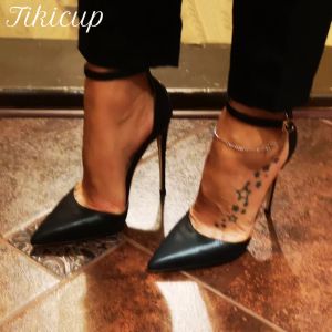 Pumps Tikicup schwarze matte Frauen Knöchelgurt speiste Toe High Heel Schuhe Sommer Elegante Damen d'Orsay Stiletto Pumps Farbe Anpassung