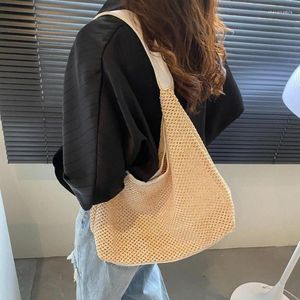 Evening Bags Summer Straw For Women Shoulder Rattan Woven Top Handle Bag Hollow Crochet Beach Casual Handbags 2024