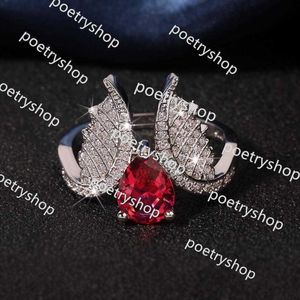 Band Rings 2020 Super New Arrival Sparkling Jewelry Sterling Sier Water Drop Pear Cut Ruby CZ Diamond Women Wedding Angle Wings Ring Gift