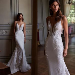 Elegant Wedding Dresses Pearl Lace Applique Bridal Gown V-Neck Spaghetti Straps Bride Dress Tulle Warps Vestido De Novia