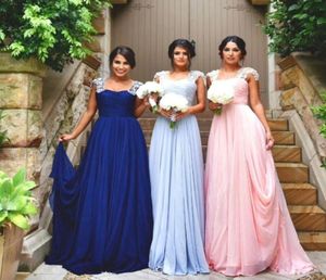 2017 New Elegant Long Bridesmaid Dresses Sweetheart Neck Beaded Cap Sleeve Ruched Formal Party Dress For Wedding Chiffon Pretty Pr9888551