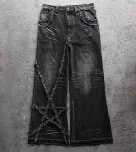 Мужские джинсы Уличная одежда Y2K Готические мешковатые мужские и женские брюки высокого качества с вышивкой в стиле ретро в стиле хип-хоп Harajuku Черные повседневные широкие брюки