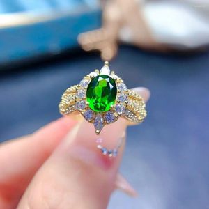 Anéis de cluster Anel de casamento de design real para mulher 6mm 8mm 1ct natural diopside 925 jóias de prata esterlina com 18k banhado a ouro