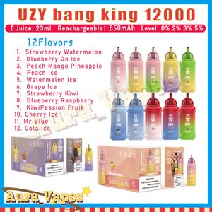 Original Uzy Bang King 12000 Puff Disposable E-cigarett 23 ml POD 650mAh Uppladdningsbara batteriförningar 12K 0% 2% 3% 5% VAPE PEN 20 Smaker