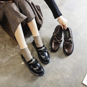 Freizeitschuhe Frühling All-Match Mädchen Leder Flach Schwarz Braun Schleife Japanische Uniform Single Cosplay Loafers