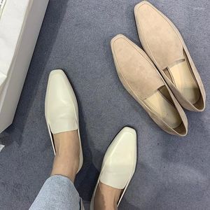 Casual Shoes 2024 Autumn Bekväm får Suede Loafers Simple Cowhide Low-Heel Flat Real Leather Women