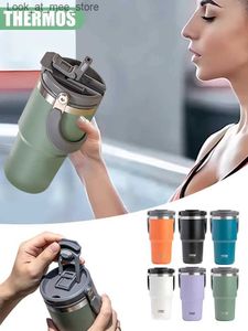 Mugs Stainless steel hot water bottle Tesso coffee cup portable insulated hot and cold travel fitness cup leak proof vacuum valve cover Q240322