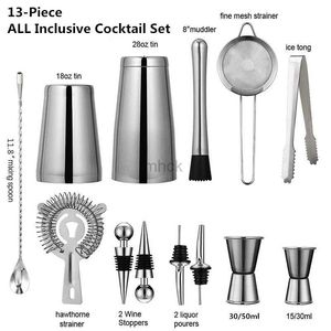 Çubuk Araçlar 13pcs/Set Paslanmaz Çelik Kokteyl Shaker Buz Tons Mixer İçecek Boston Barmen Tarayıcı Tarayıcı Kiti Çubuk Set Profesyonel Çubuk Aracı 240322