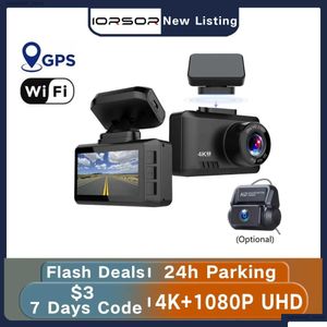 CAR DVR CAR DVRS DVR DASHCAM 4K GPS WiFi 24H Parkeringsmonitor Dash Cam för Camera Mini Para Coche Front och Bakre Dual Video Registrator OTC4R