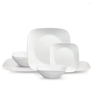 Tallrikar bordsartiklar Pure White Square 12-stycken matvaror Set middagssatser Classic of Dishes Dish Dining Table Bar