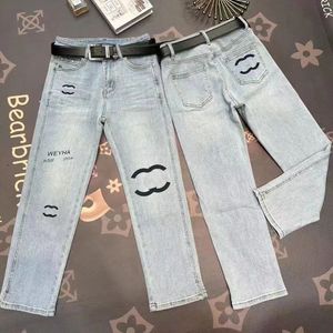 Women Jeans Womens Designer Trouser Legs Open Fork Capris Denim Trousers Add Fleece Thicken Warm Slimming Jean Pants Brand Women Clothing Embroidery Printing