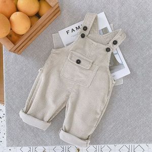 Solid Color Children Girl Boy Corduroy Overalls Suspender Trousers Casual Pants 240307