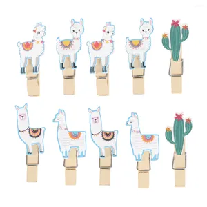 フレームオフィスの装飾10pcs llama天然木製クリップalpaca po paper peg pin jute twines diy craft