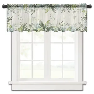 カーテンサマー水彩ユーカリ葉農場小さな窓バランス薄い短い寝室の家の装飾ボイルドレープ