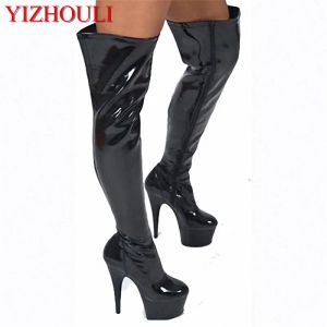 Boots 15cm high heel thigh high boots for women zipper motorcycle boots Hand Made High Heel Shoes tall sexy pole dancing boots