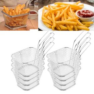 Mini cesta de aço inoxidável para fritar, 8 peças, cesta de apresentação de chips, cesta de alimentos, ferramenta de cozinha, cesta de batatas fritas 240322