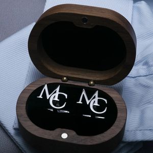 Tangula Highend Wood Box Packaging Cufflinks Custom Name Initials Cufflink Personalize Letter Stainless Steel Buttons for Groom 240315