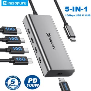 Minisopuru Hub USB C Hub 10 Gbps Hub USB Type C do USB 3,2 PD 100W Adapter dla MacBook Pro iMac PC Akcesoria USB Hub 240314