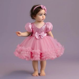 Toddler Girls 1st Birthday Party Dresses Fuffy Sequin Big Bow Baptism Infant Gown Kids Wedding Evening Elegant Princess Dress 240322