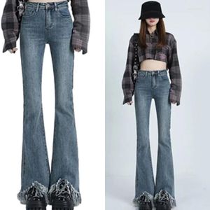 Kvinnors byxor vintage 90 -tals lång byxa Harajuku Tassels blossade jeans streetwear för kvinnor