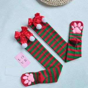 Women Socks 2024 Bows Striped Over The Knee Cat Paw Thigh High Stockings Halloween Christmas Costume Accessory For Kids Girl