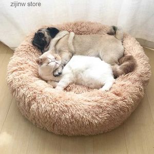 kennels pens Pet Dog Bed For Dog Large Big Small For Cat House Round Plush Mat Sofa Dropshipping Products Pet Calming Bed Dog Donut Bed Y240322