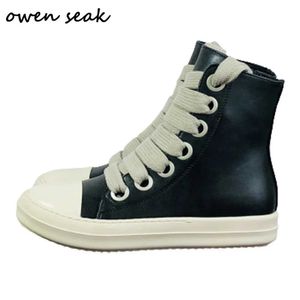 Dress Shoes Owen Seak Women High-TOP Shoes Pu Leather Boots Men Canvas Big Lace Up Zip Luxury Trainers High Street Black Red SneakersL2403