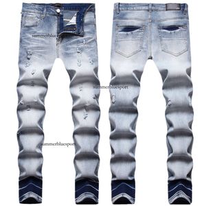 2022 Autumn/winter New Distressed Jeans for AM Men's Elastic Slim Fit Small Foot Trendy Long Pants