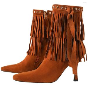 Stiefel Frauen Mid-kalb Dünne Ferse Böhmen Motorrad Fransen Cowboy Knöchel Schuhe Frühling Herbst Martin Botas Mujer