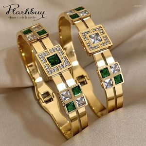 Bangle Flashbuy Trendy Chic Stainless Steel Square White Green Crystal Bracelet Bangles For Women Statement Charm Jewelry Gift