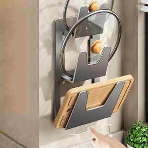 Kitchen Storage Gun Ash Pot Cover Rack Non Perforated Wall Mounted Shelf Cutting Board Placement Hanging Racks