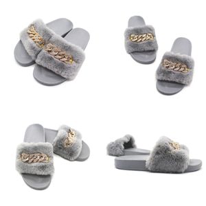 Novo em estoque outono e corrente de inverno Flash Diamante Fluffy Slippers Indoor e Outdoor Fluffy Flip-flops liso liso tamanho 36-41