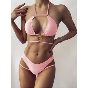 Mulheres de banho sexy string halter bikini maiô anel brasileiro 2 peça praia outfit feminino micro maiô tanga biquinis conjunto mujer