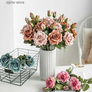 Finto verde floreale Fiori artificiali Grandi rose di seta NUOVO Bellissimo vaso ramo per la decorazione domestica di nozze Retro Autunno Piante finte Decorazioni natalizie Y240322