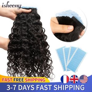 エクステンションisheeny Water Curly Wahe Tape in Human Hair Extensions Remy Curl Wet and Wavy Hair Bundles 12 