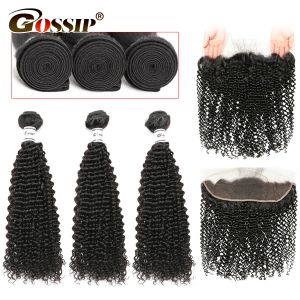 Closure Brazilian Hair Weave Bundles With Frontal Kinky Curly Human Hair Bundles With Closure 13x4Lace Frontal With Bundles Remy