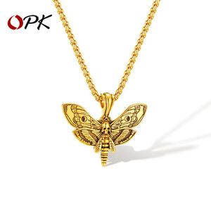 Opk Jewelry 핫 판매, 개인화되고 창조적 인 스테인레스 스틸 두개골 나방 펜던트 목걸이