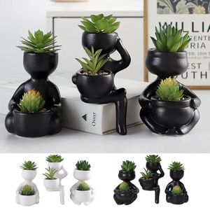 Decorative Flowers Succulents Plants Artificial Potted 3Pcs Small Greenery In Ceramic Pot For Living Room