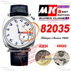 Amerikansk 1921 82035 A4400 Automatisk herrklocka Mkf 40mm Steel Case White Dial Blue Leather Strap Super Edition Wathes Puretimewatch Reloj Hombre Montre Hommes PTVC